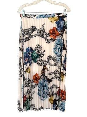 Tibi Rope & Floral Tattoo Print Accordion Pleated Midi Skirt Sz 8 NWOT